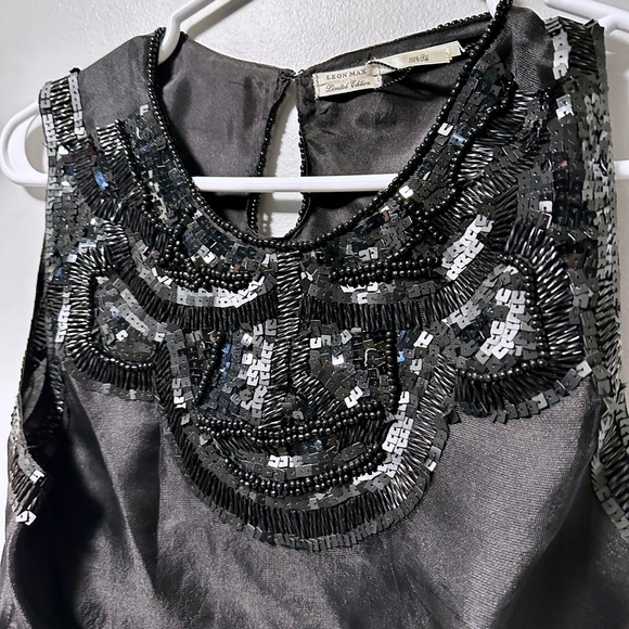 NWT Leon Max | Black Sequin Silk Tank - 10 - Picture 3 of 6